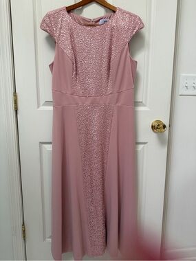 JS Collections Blush Pink Sequin Panel Cap Sleeve Wedding Dress